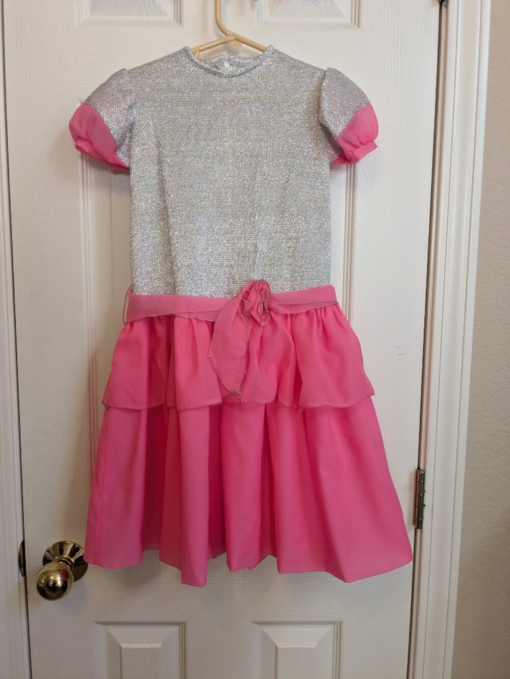 Handmade Girl's Pink Tiered Ruffle Tulle Sparkly Princess Dress